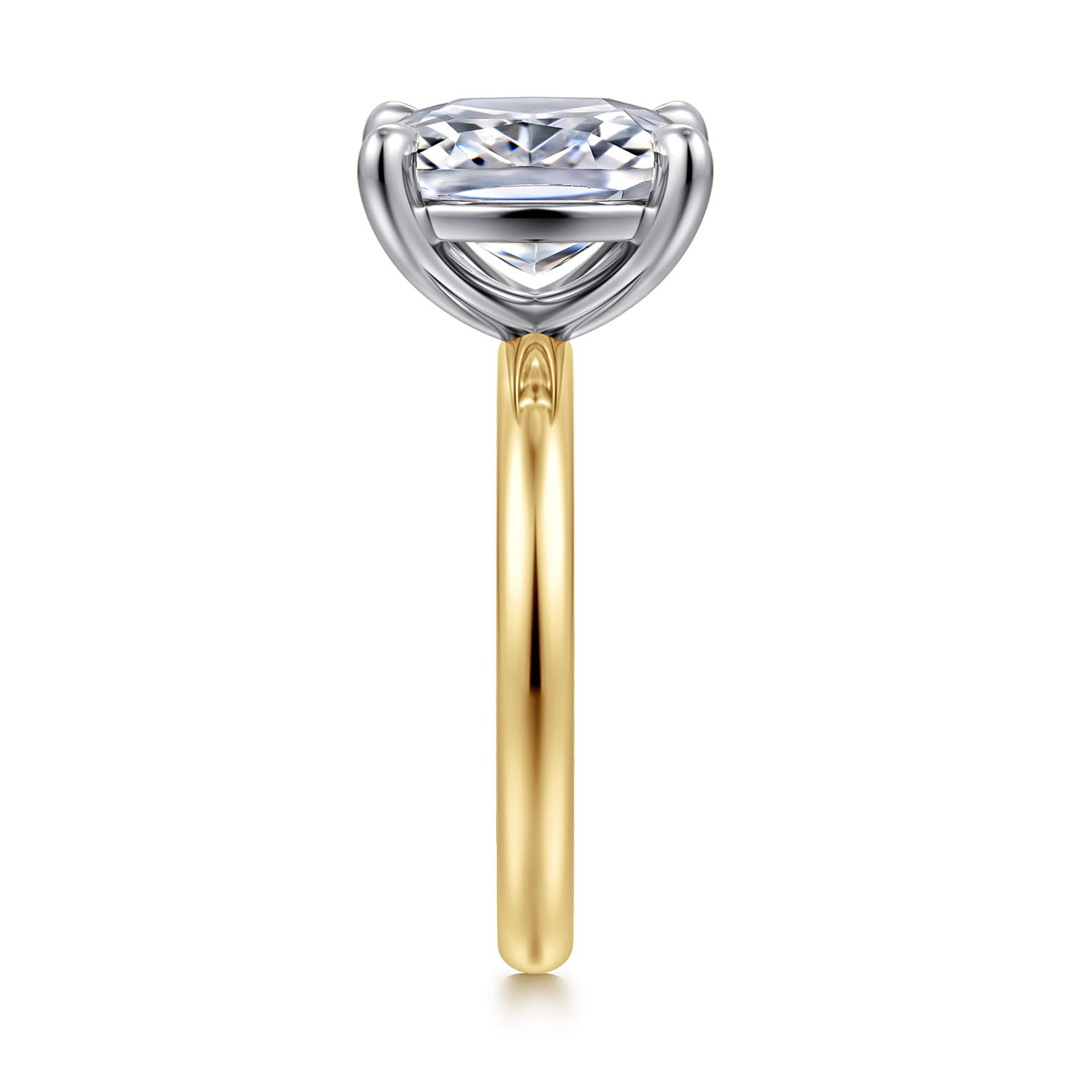 14K White-Yellow Gold Elongated Cushion Solitaire Diamond Engagement Ring - Shot 4