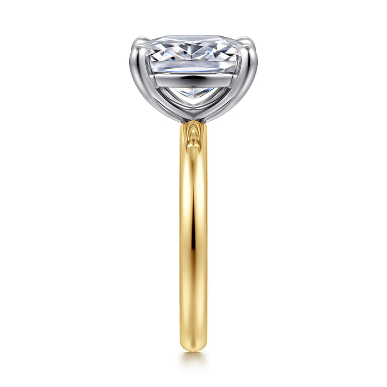 14K White-Yellow Gold Elongated Cushion Solitaire Diamond Engagement Ring - Shot 4