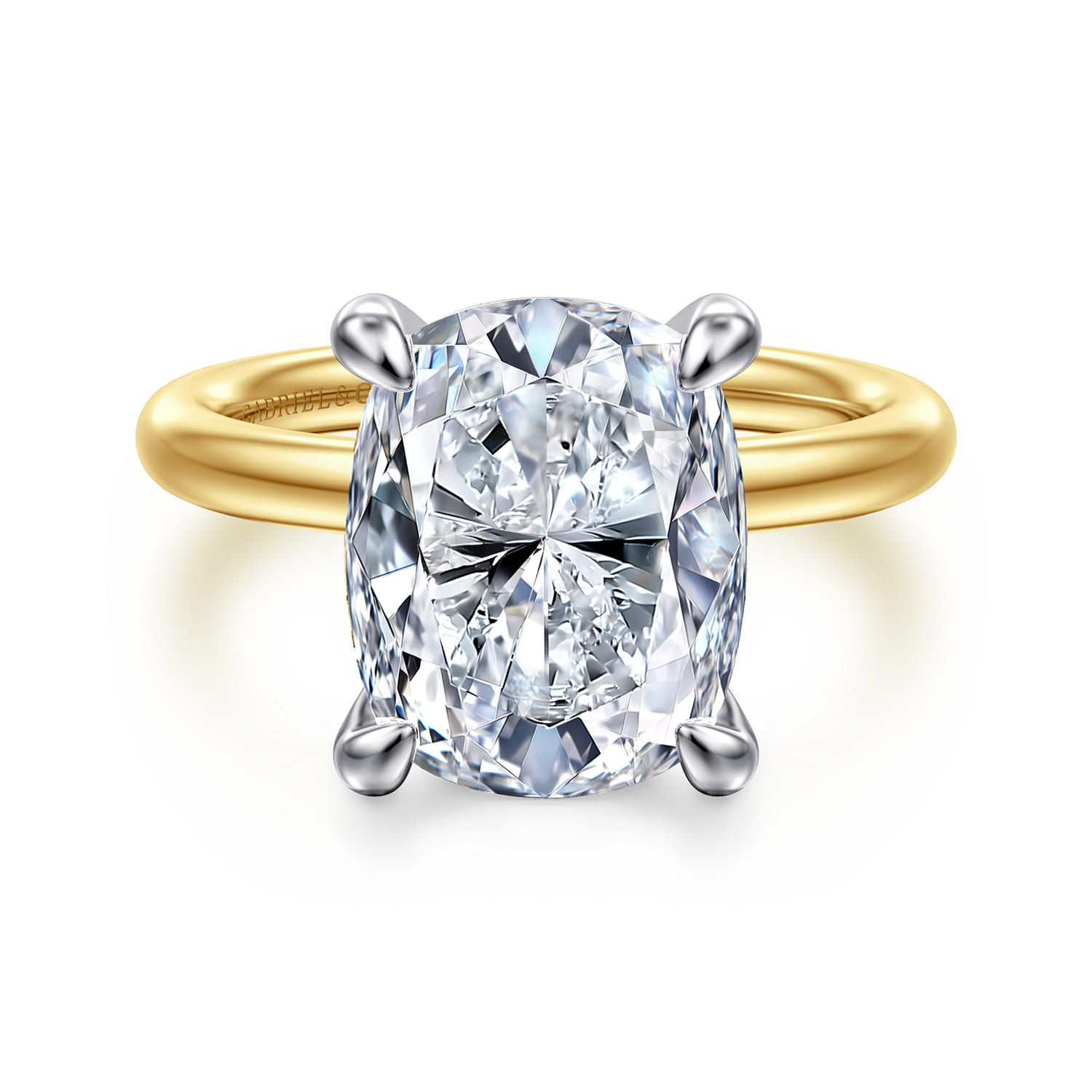 Unite - 14K White-Yellow Gold Elongated Cushion Solitaire Diamond Engagement Ring - Shot 1