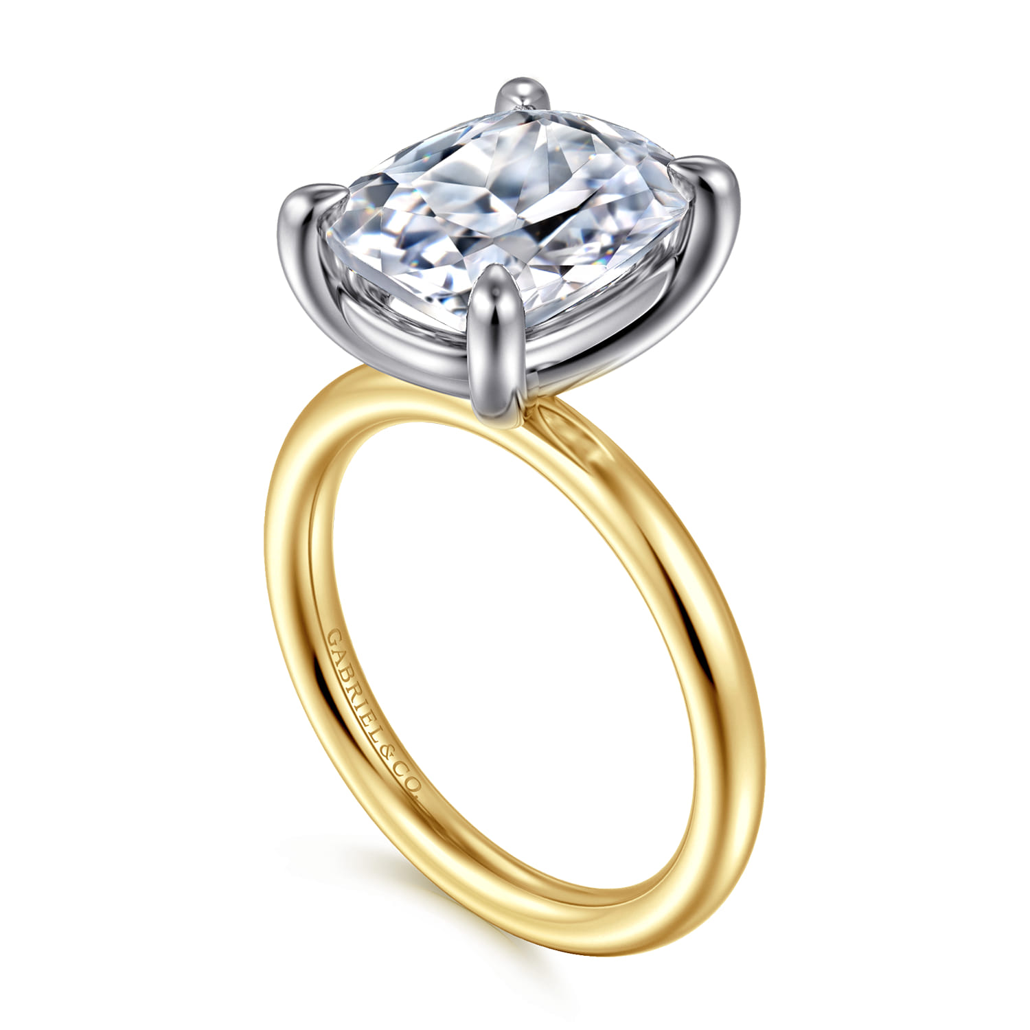 Unite - 14K White-Yellow Gold Elongated Cushion Solitaire Diamond Engagement Ring - Shot 3