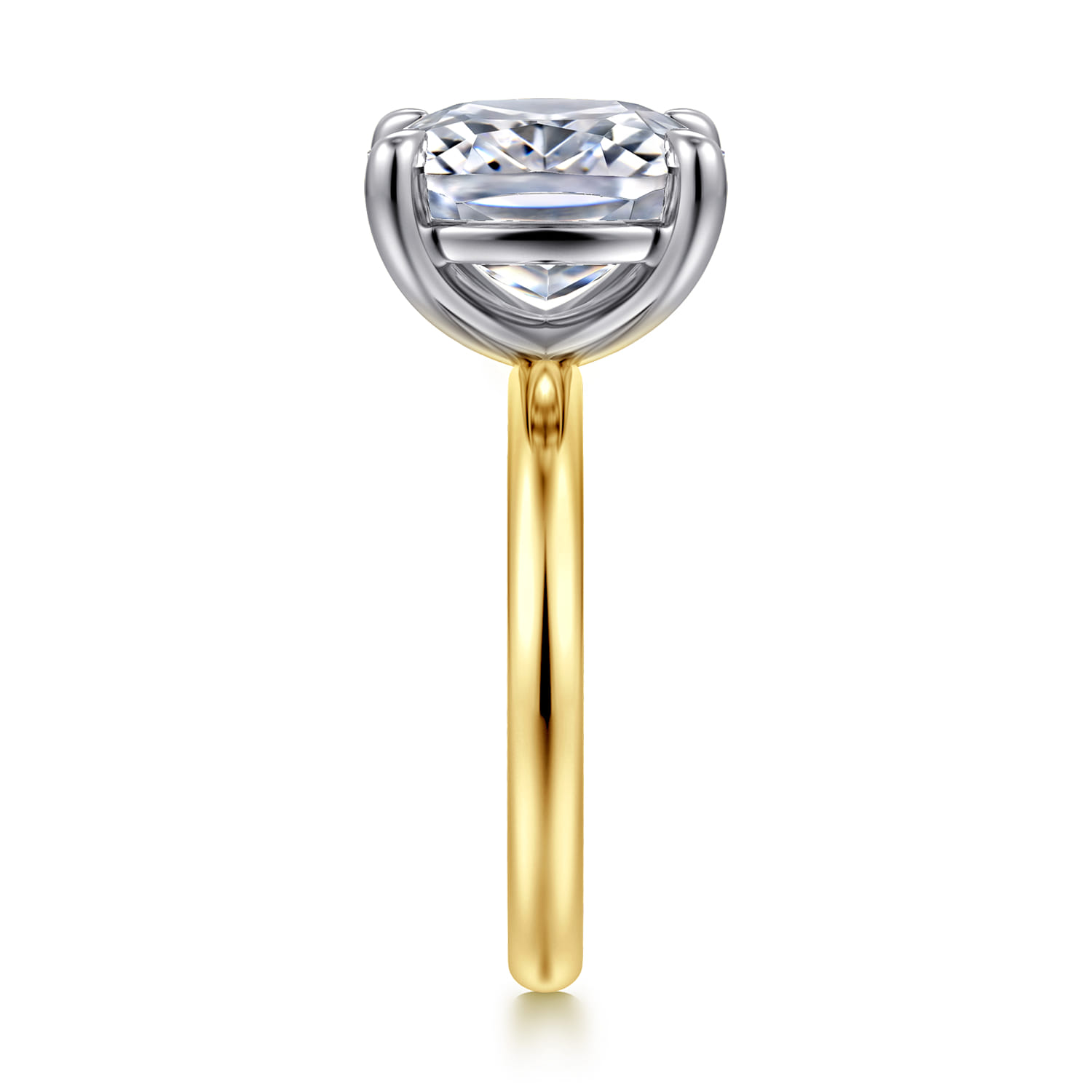 Unite - 14K White-Yellow Gold Elongated Cushion Solitaire Diamond Engagement Ring - Shot 4
