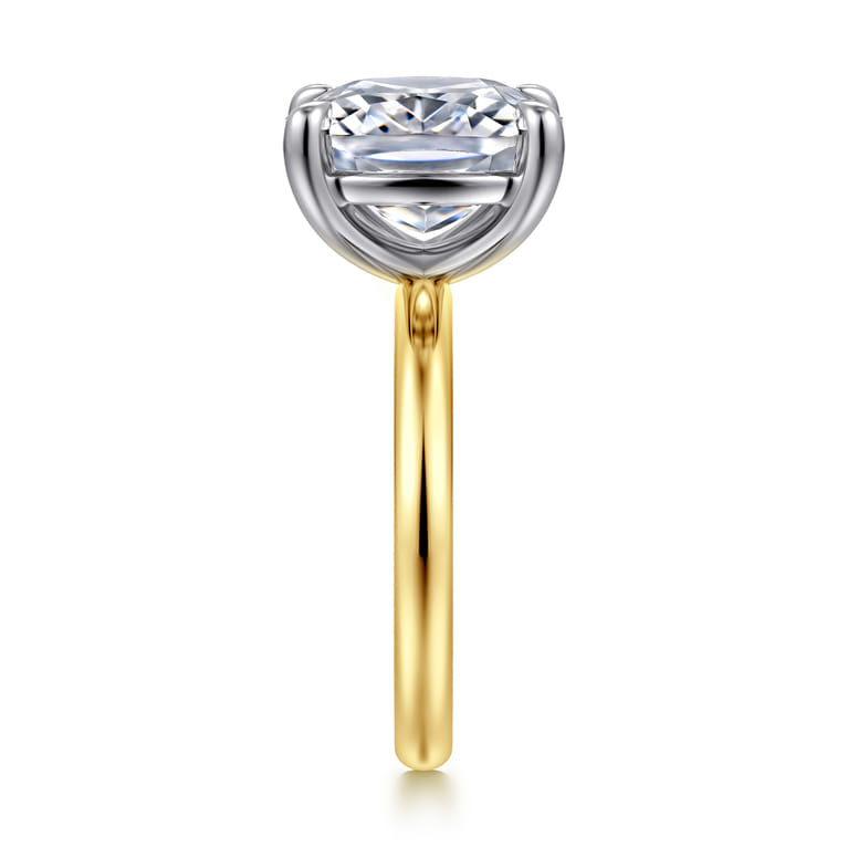 Unite - 14K White-Yellow Gold Elongated Cushion Solitaire Diamond Engagement Ring - Shot 4