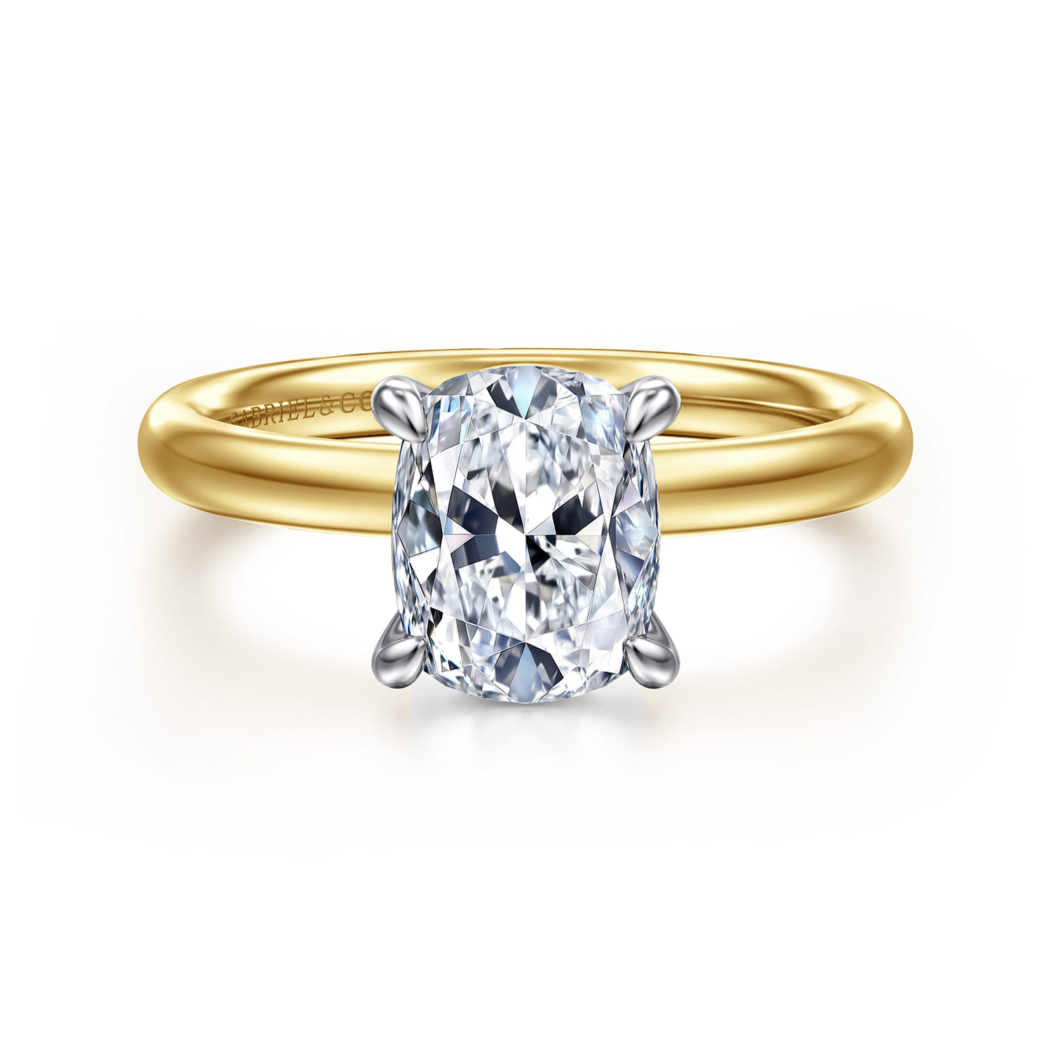 Unite - 14K White-Yellow Gold Elongated Cushion Solitaire Diamond Engagement Ring - Shot 1
