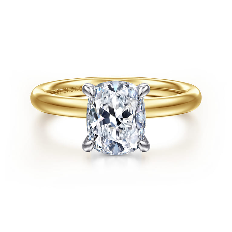Unite - 14K White-Yellow Gold Elongated Cushion Solitaire Diamond Engagement Ring - Shot 1