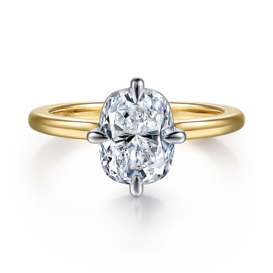 Elongated Cushion Solitaire Ring in 14k Yellow/white Gold
