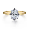 Lou - 14K White-Yellow Gold Elongated Cushion Compass Prong Solitaire Diamond Engagement Ring