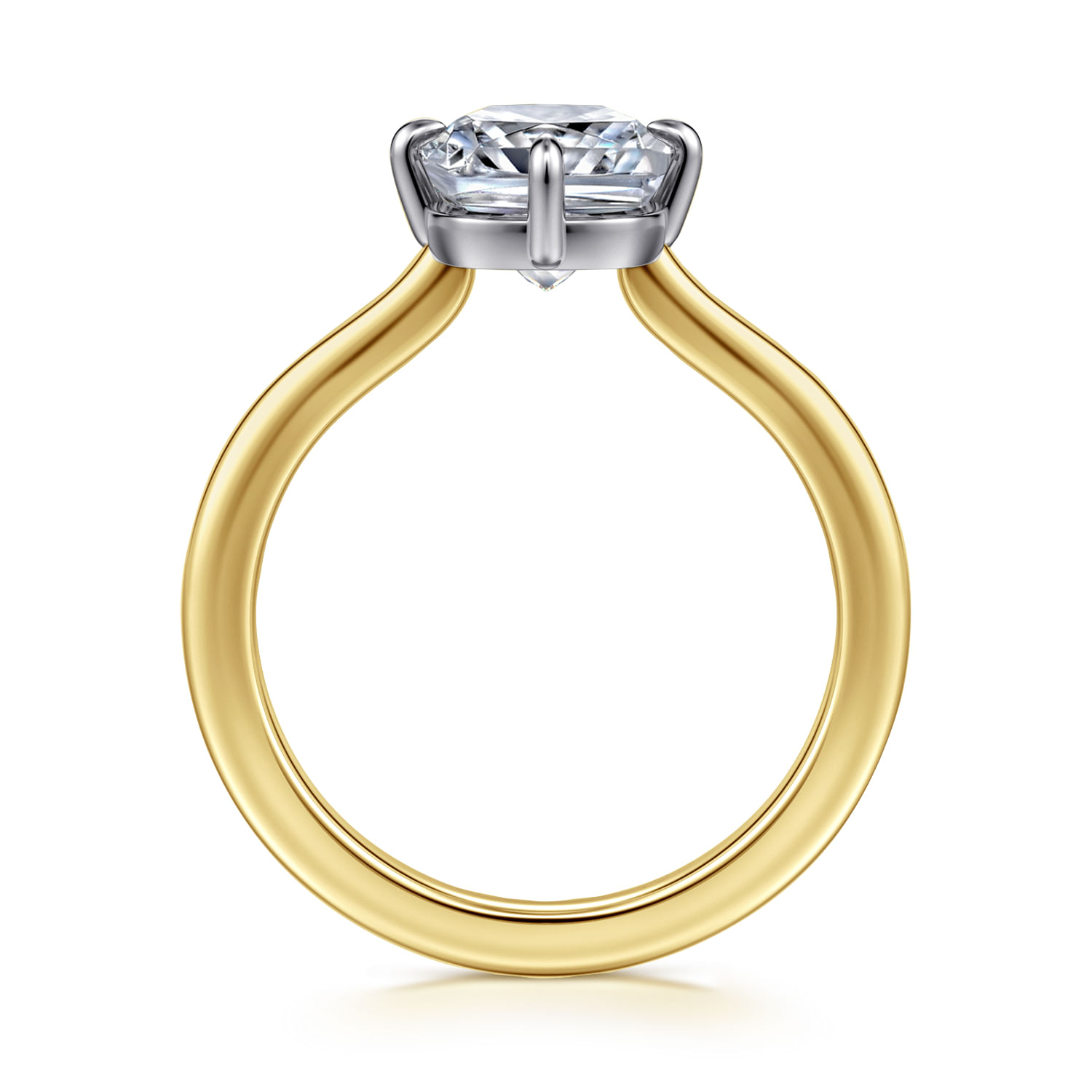 Lou - 14K White-Yellow Gold Elongated Cushion Compass Prong Solitaire Diamond Engagement Ring - Shot 2