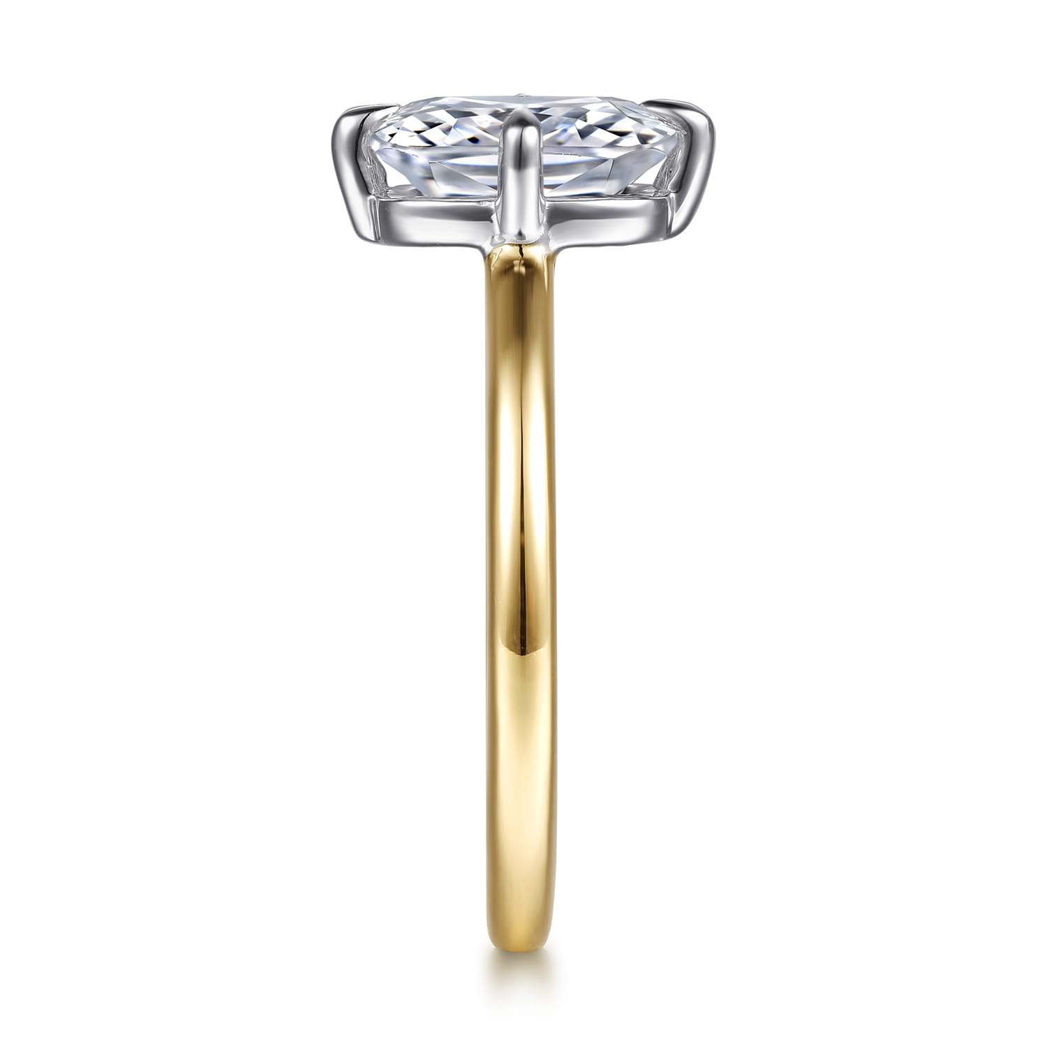 Lou - 14K White-Yellow Gold Elongated Cushion Compass Prong Solitaire Diamond Engagement Ring - Shot 5