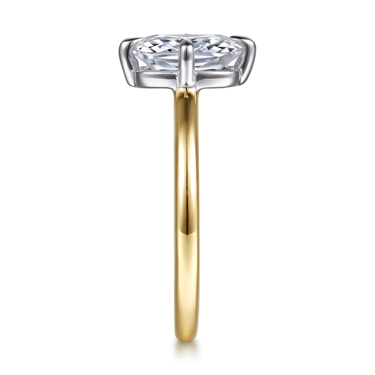 Lou - 14K White-Yellow Gold Elongated Cushion Compass Prong Solitaire Diamond Engagement Ring - Shot 5