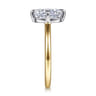 Lou - 14K White-Yellow Gold Elongated Cushion Compass Prong Solitaire Diamond Engagement Ring