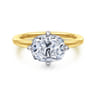Lou - 14K White-Yellow Gold East West Elongated Cushion Compass Prong Solitaire Diamond Engagement Ring
