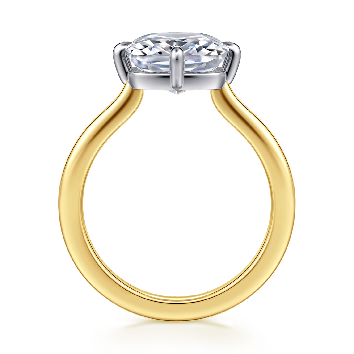 Lou - 14K White-Yellow Gold East West Elongated Cushion Compass Prong Solitaire Diamond Engagement Ring - Shot 2