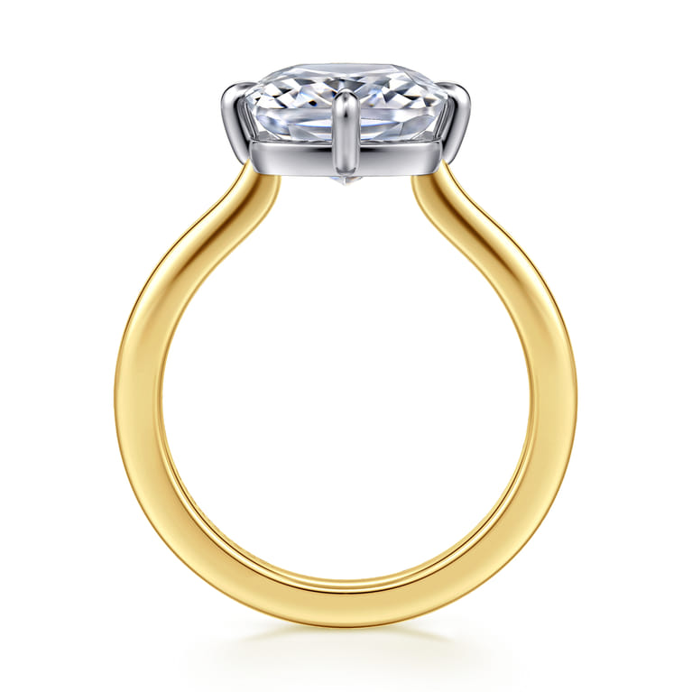 Lou - 14K White-Yellow Gold East West Elongated Cushion Compass Prong Solitaire Diamond Engagement Ring - Shot 2