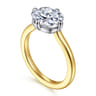 Lou - 14K White-Yellow Gold East West Elongated Cushion Compass Prong Solitaire Diamond Engagement Ring