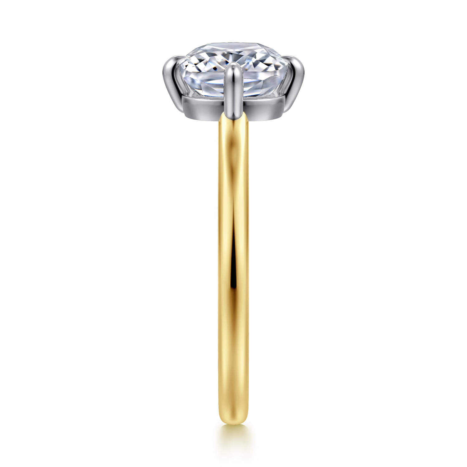 Lou - 14K White-Yellow Gold East West Elongated Cushion Compass Prong Solitaire Diamond Engagement Ring - Shot 4