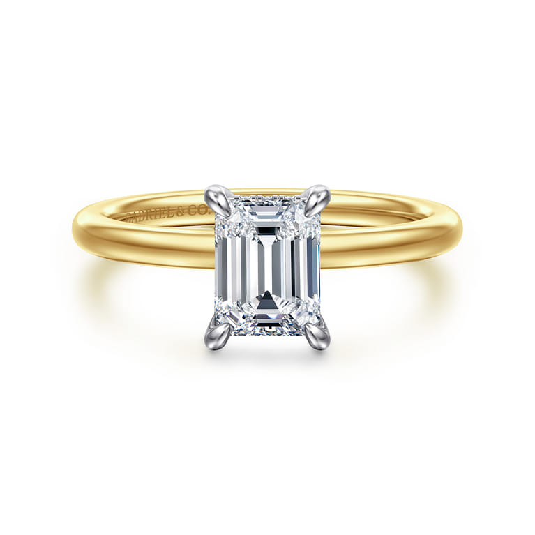Cari - 14K White-Yellow Gold Emerald Cut Diamond Engagement Ring - 0.05 ct - Shot 1