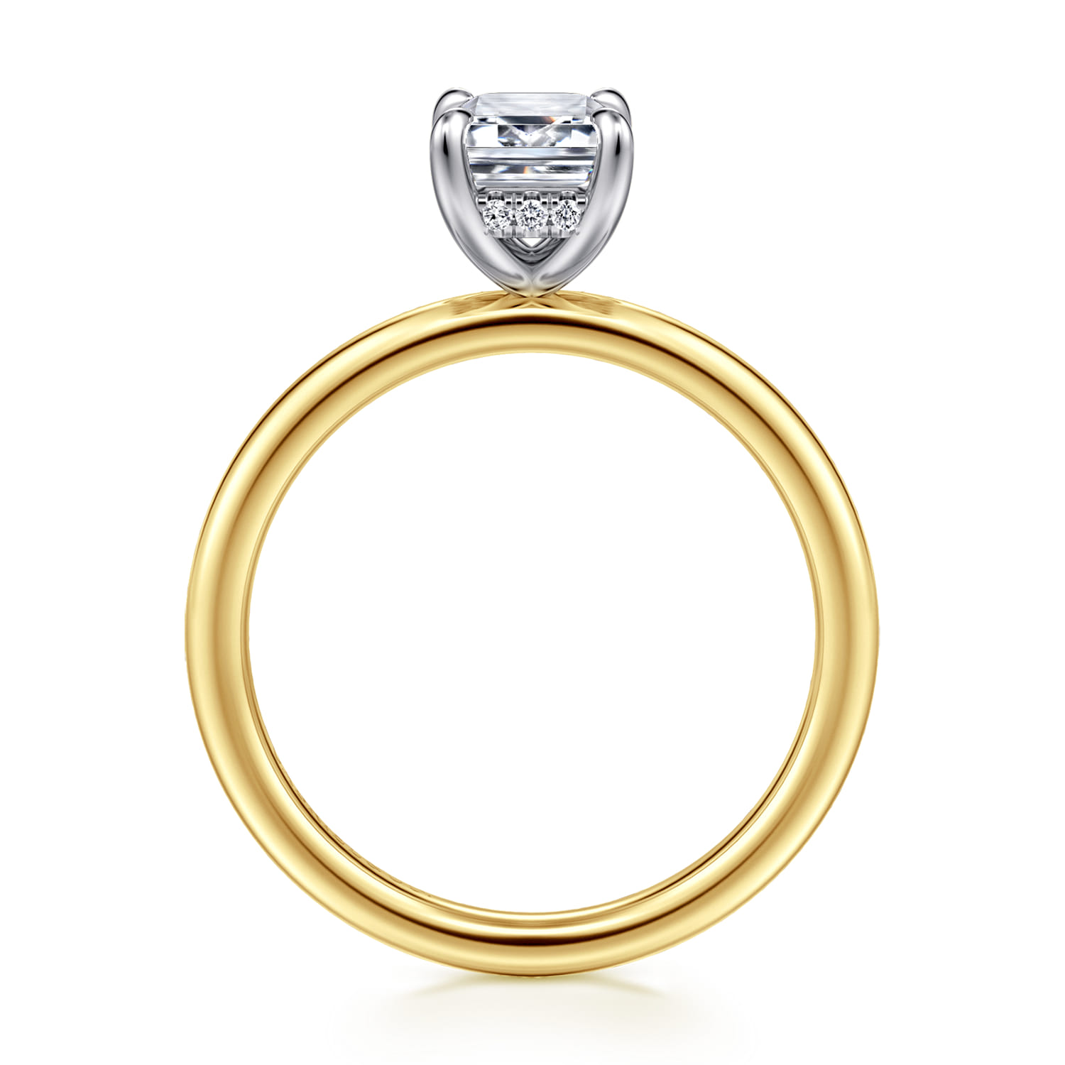 Cari - 14K White-Yellow Gold Emerald Cut Diamond Engagement Ring - 0.05 ct - Shot 2