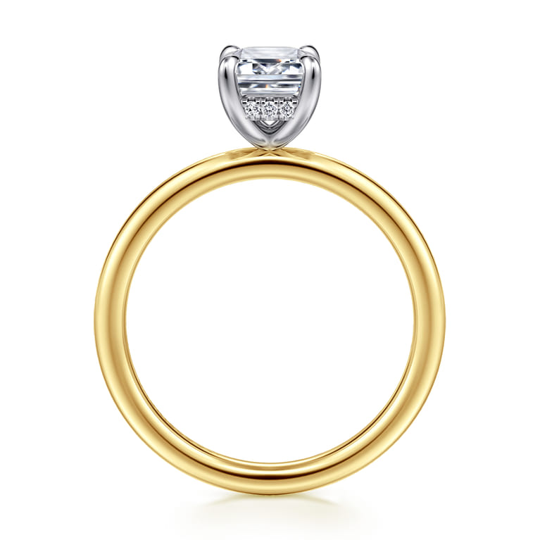Cari - 14K White-Yellow Gold Emerald Cut Diamond Engagement Ring - 0.05 ct - Shot 2