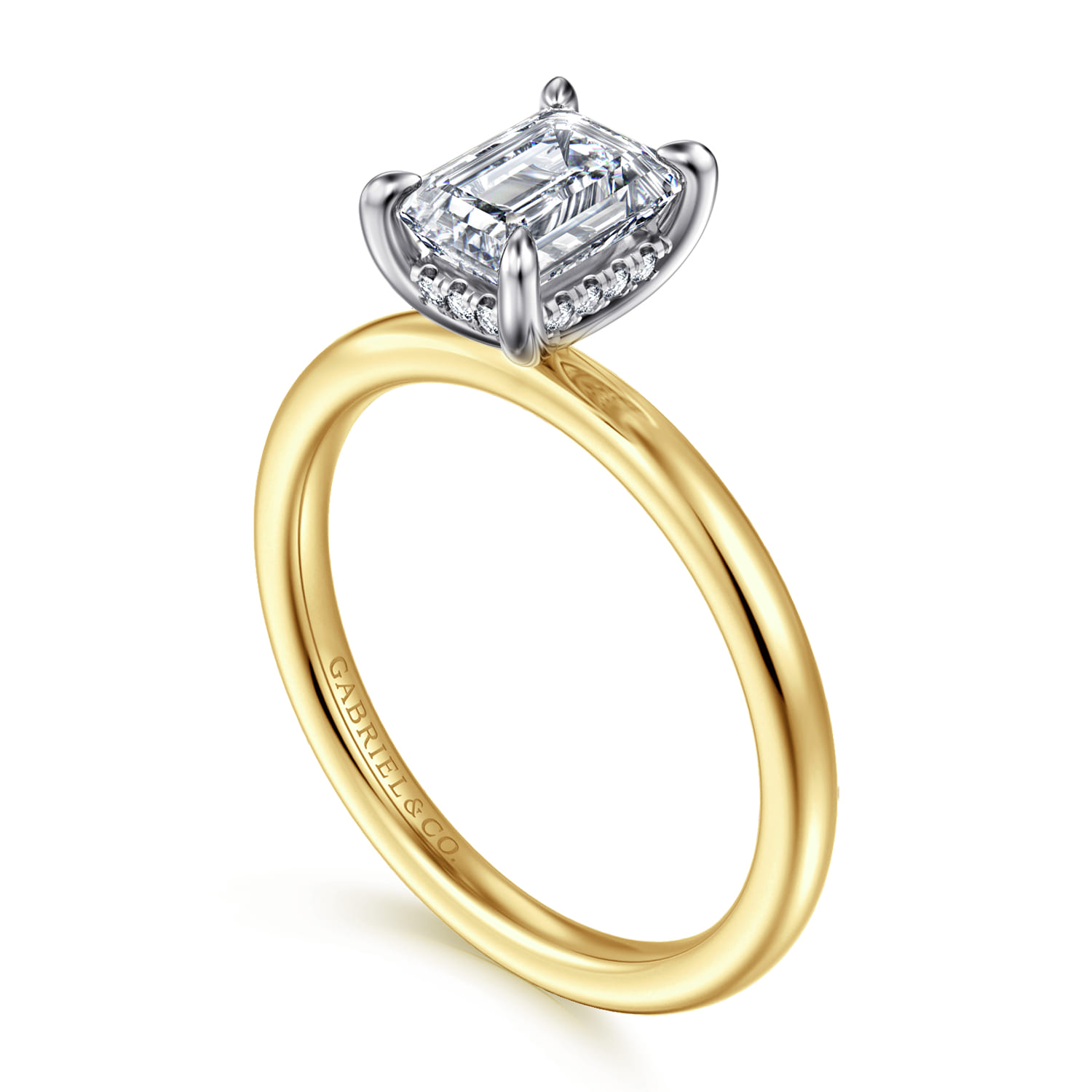 Cari - 14K White-Yellow Gold Emerald Cut Diamond Engagement Ring - 0.05 ct - Shot 3