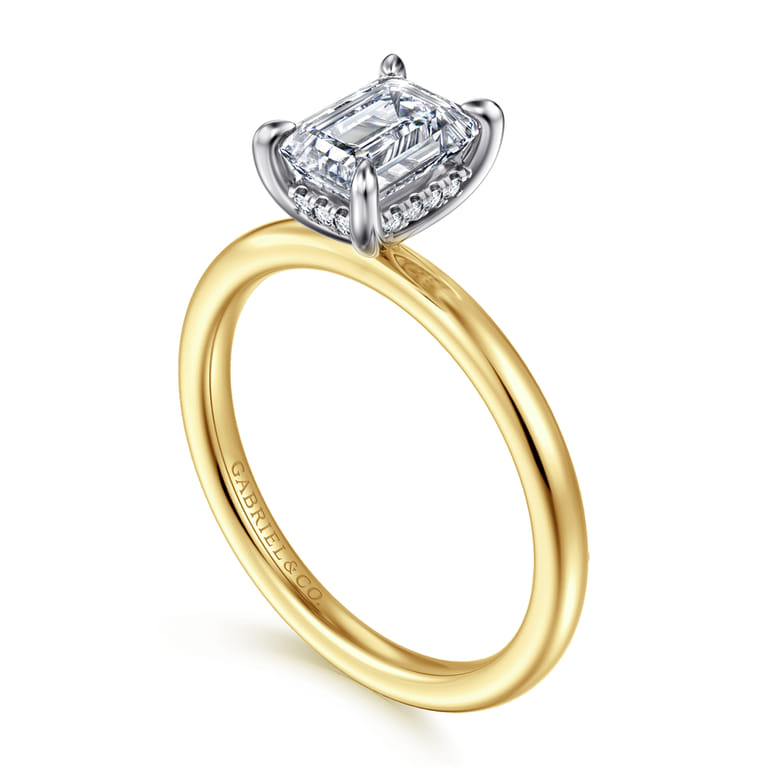 Cari - 14K White-Yellow Gold Emerald Cut Diamond Engagement Ring - 0.05 ct - Shot 3