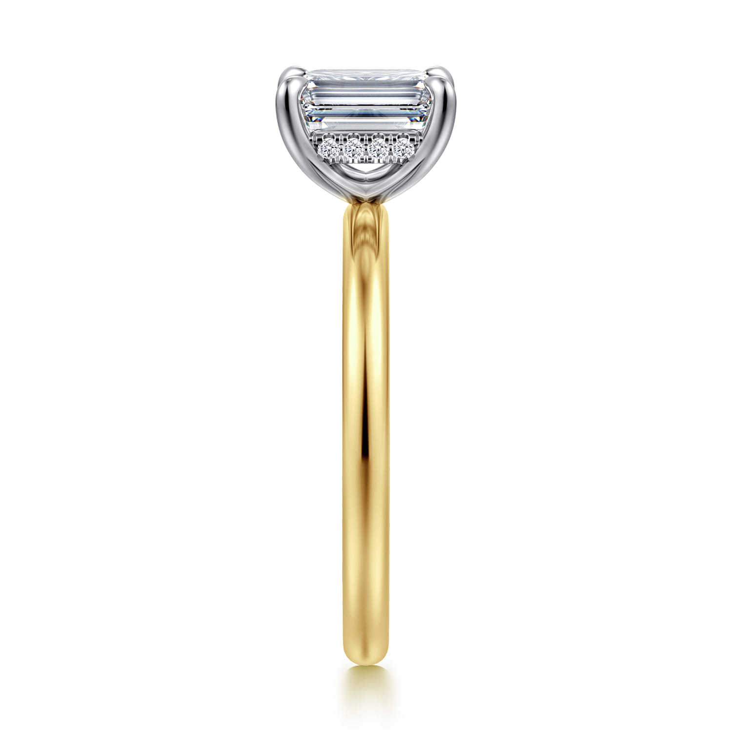 Cari - 14K White-Yellow Gold Emerald Cut Diamond Engagement Ring - 0.05 ct - Shot 4