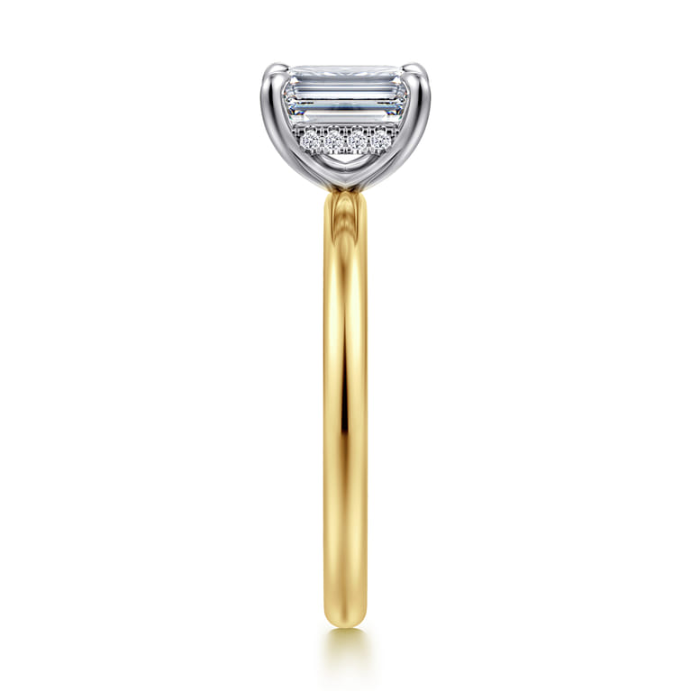 Cari - 14K White-Yellow Gold Emerald Cut Diamond Engagement Ring - 0.05 ct - Shot 4
