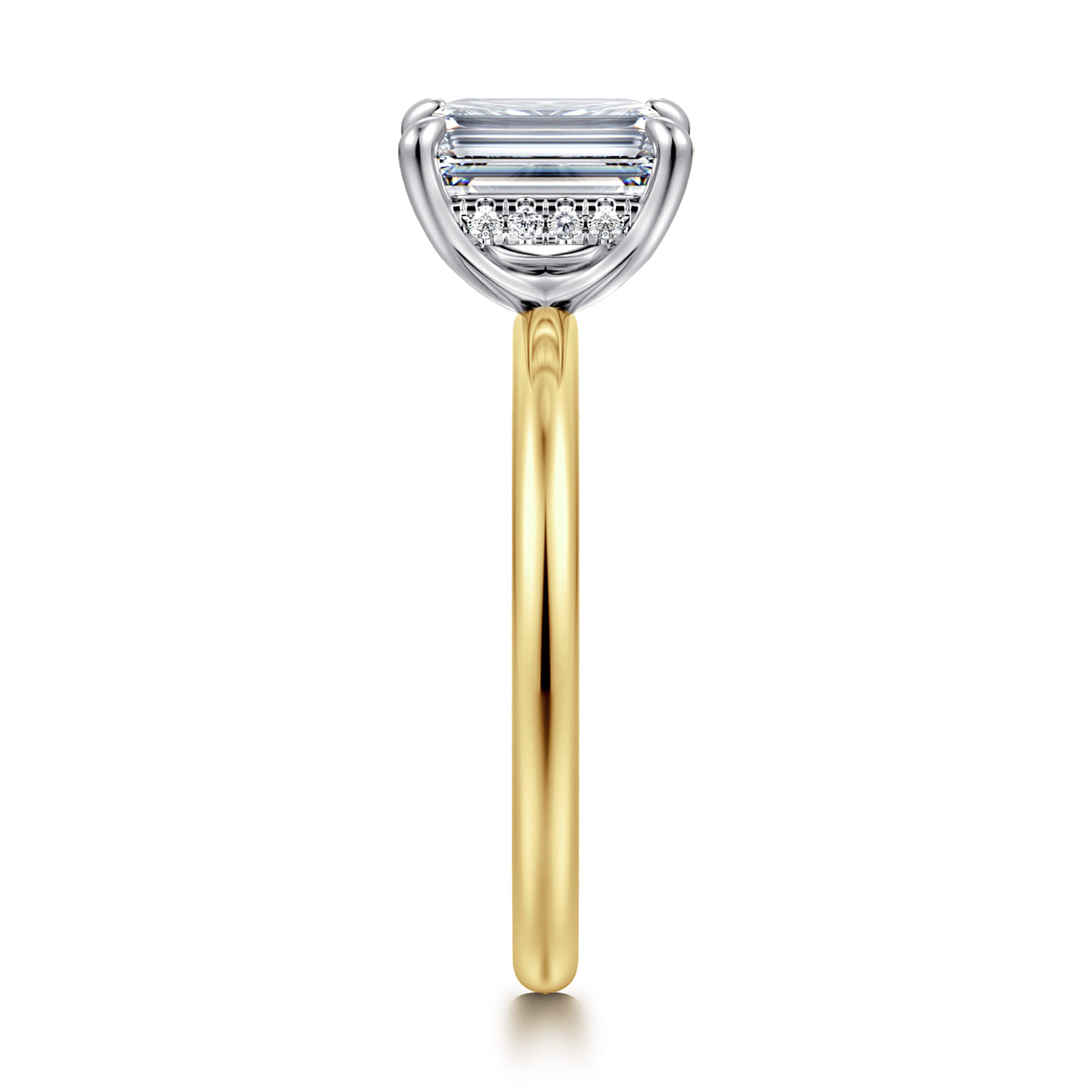 Cari - 14K White-Yellow Gold Emerald Cut Diamond Engagement Ring - 0.06 ct - Shot 4