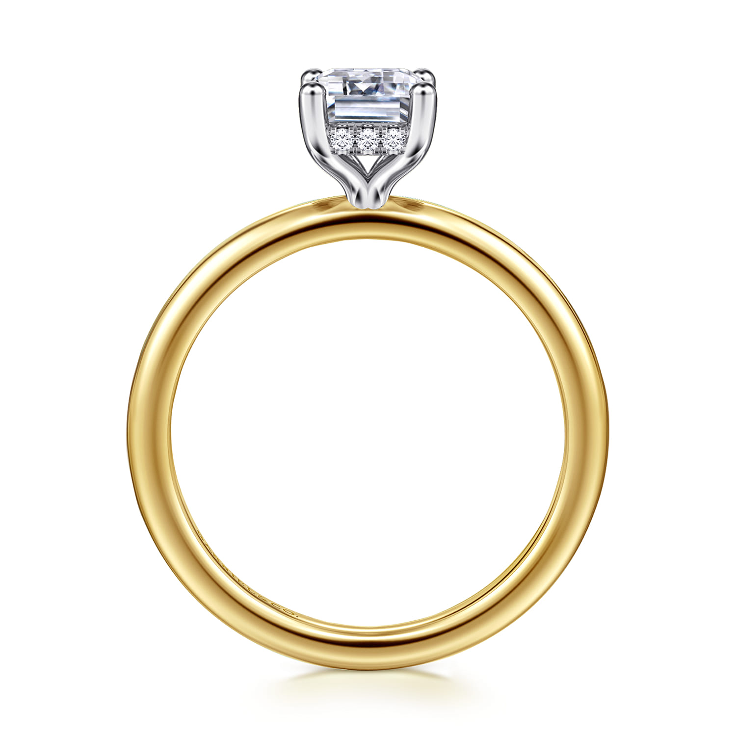 Ady - 14K White-Yellow Gold Hidden Halo Emerald Cut Diamond Engagement Ring - 0.05 ct - Shot 2