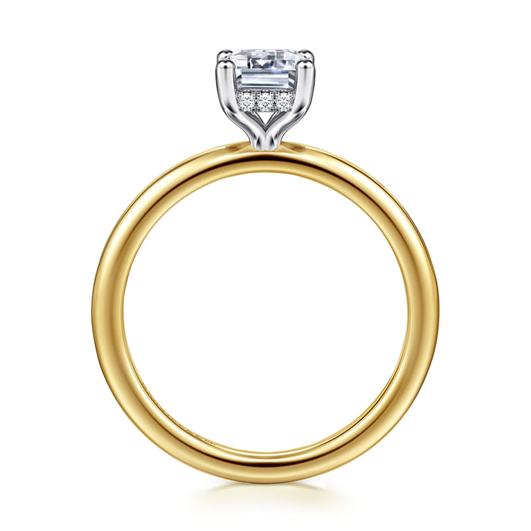 Ady - 14K White-Yellow Gold Hidden Halo Emerald Cut Diamond Engagement Ring - 0.05 ct - Shot 2