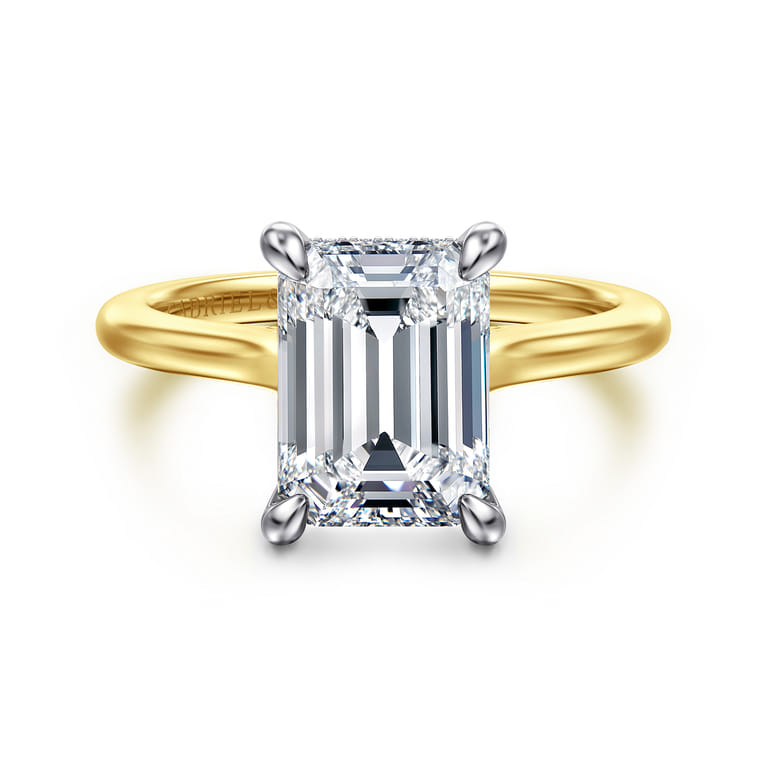 Ericka - 14K White and Yellow Gold Emerald Cut Diamond Engagement Ring - 0.15 ct - Shot 1