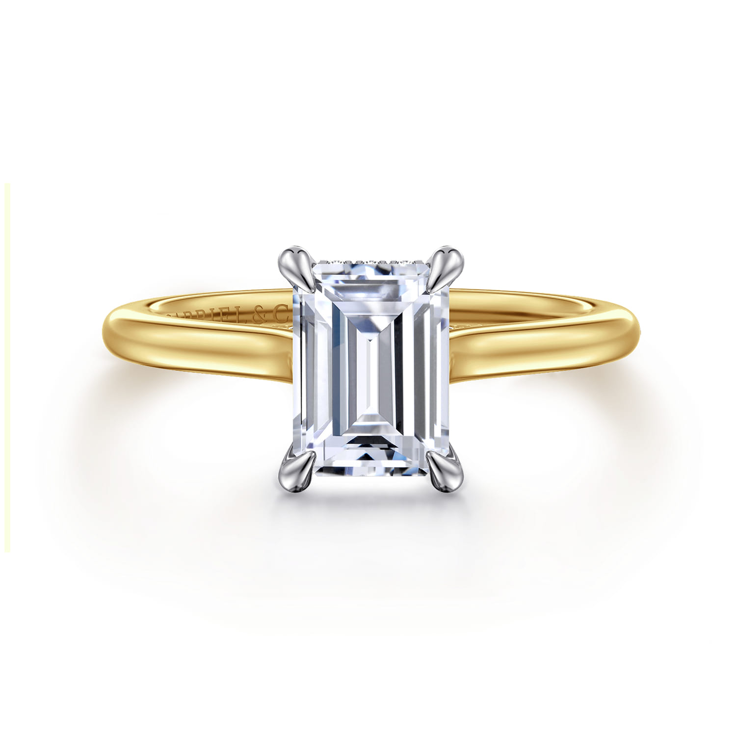 Ericka - 14K White and Yellow Gold Emerald Cut Diamond Engagement Ring - 0.12 ct - Shot 1