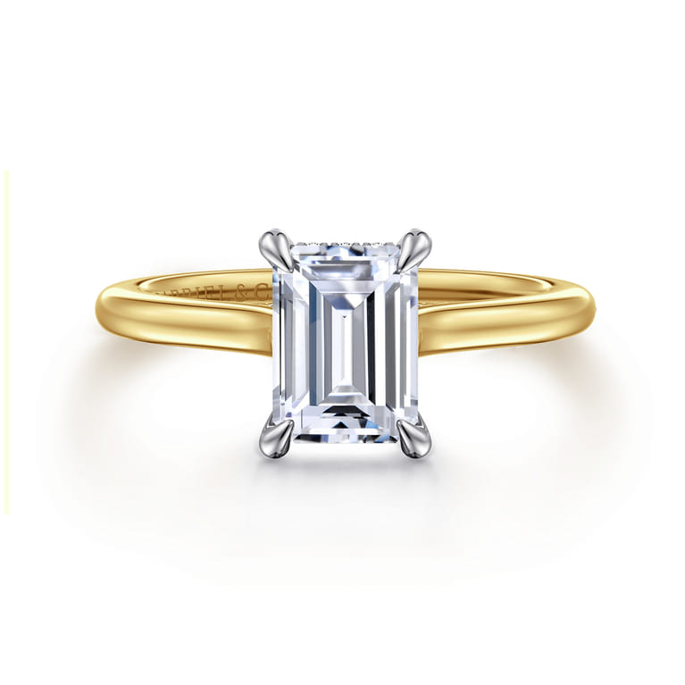 Ericka - 14K White and Yellow Gold Emerald Cut Diamond Engagement Ring - 0.12 ct - Shot 1