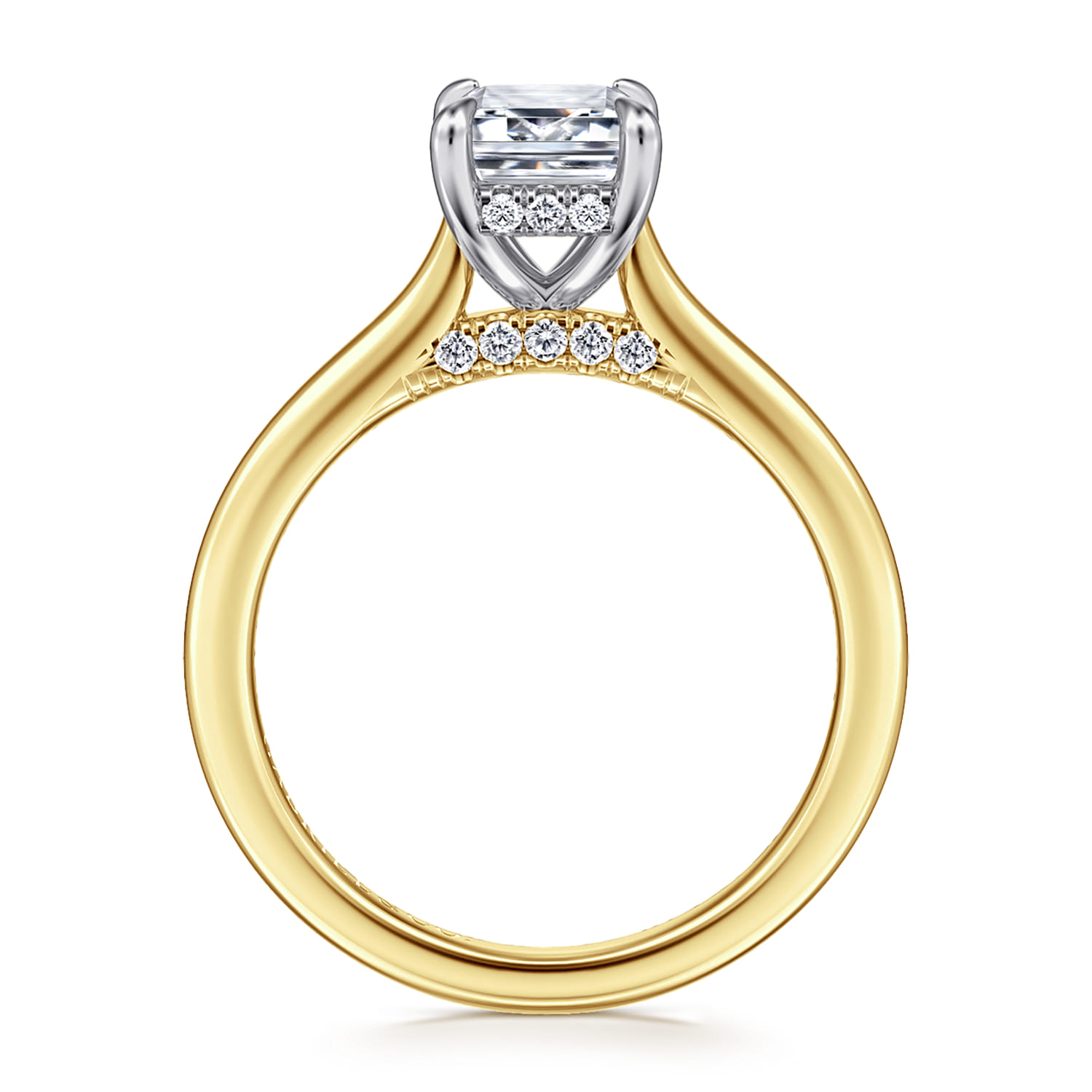 Ericka - 14K White and Yellow Gold Emerald Cut Diamond Engagement Ring - 0.12 ct - Shot 2