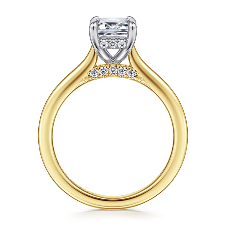 Ericka - 14K White and Yellow Gold Emerald Cut Diamond Engagement Ring - 0.12 ct - Shot 2