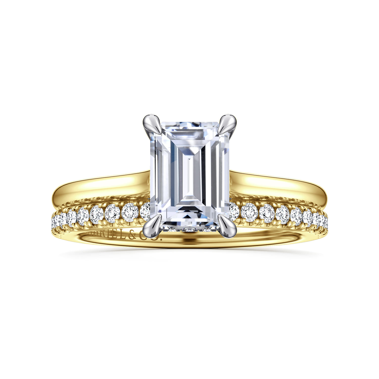 Ericka - 14K White and Yellow Gold Emerald Cut Diamond Engagement Ring - 0.12 ct - Shot 4