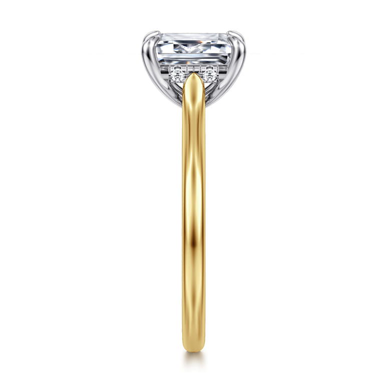 Ericka - 14K White and Yellow Gold Emerald Cut Diamond Engagement Ring - 0.12 ct - Shot 5