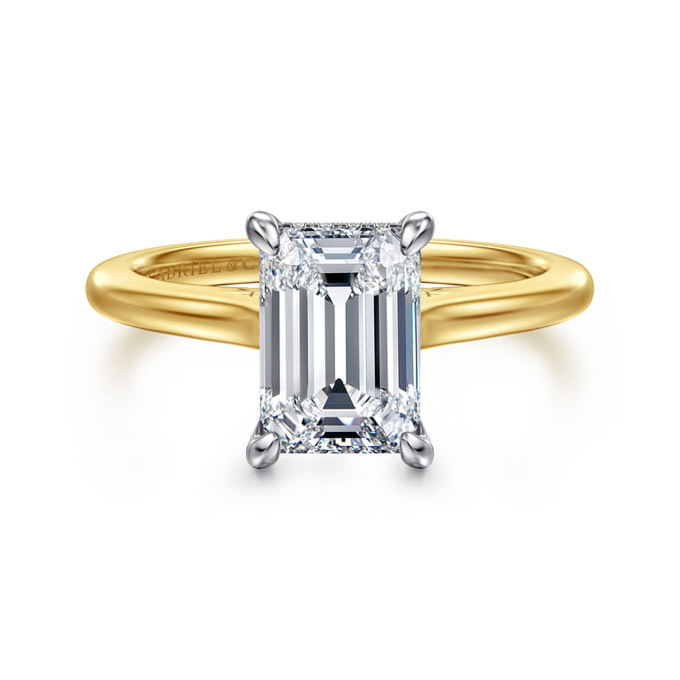 Ericka - 14K White and Yellow Gold Emerald Cut Diamond Engagement Ring - 0.13 ct - Shot 1