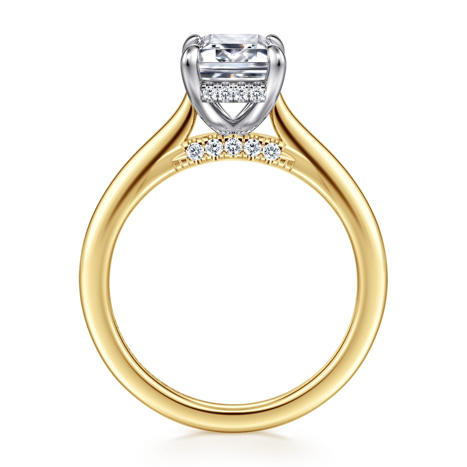 Ericka - 14K White and Yellow Gold Emerald Cut Diamond Engagement Ring - 0.13 ct - Shot 2