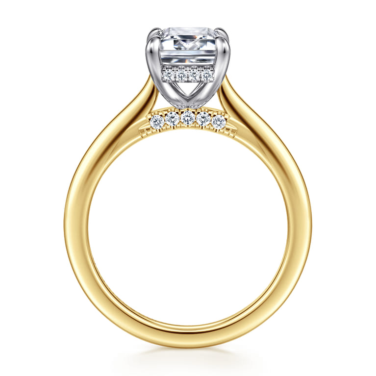 Ericka - 14K White and Yellow Gold Emerald Cut Diamond Engagement Ring - 0.13 ct - Shot 2