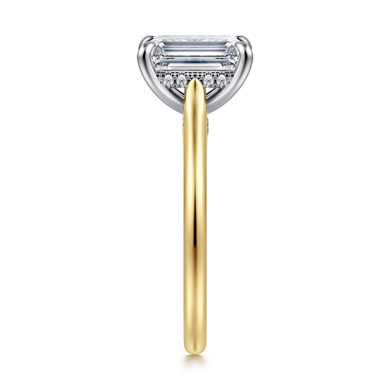 Ericka - 14K White and Yellow Gold Emerald Cut Diamond Engagement Ring - 0.13 ct - Shot 4