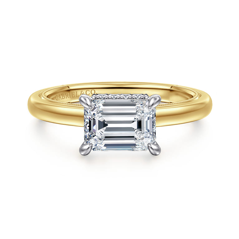 Sandi - 14K White-Yellow Gold East West Emerald Cut Diamond Engagement Ring - 0.11 ct - Shot 1