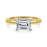 Sandi - 14K White-Yellow Gold East West Emerald Cut Diamond Engagement Ring - 0.11 ct