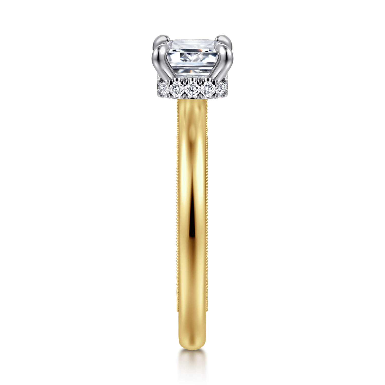 Sandi - 14K White-Yellow Gold East West Emerald Cut Diamond Engagement Ring - 0.11 ct - Shot 4