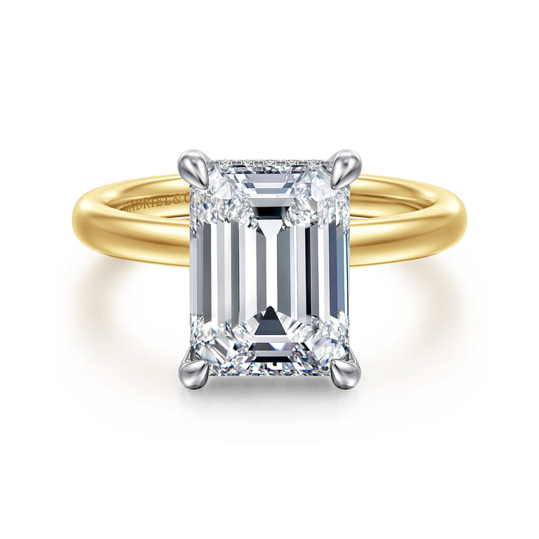 Lua - 14K White-Yellow Gold Hidden Halo Emerald Cut Diamond Engagement Ring - 0.09 ct - Shot 1
