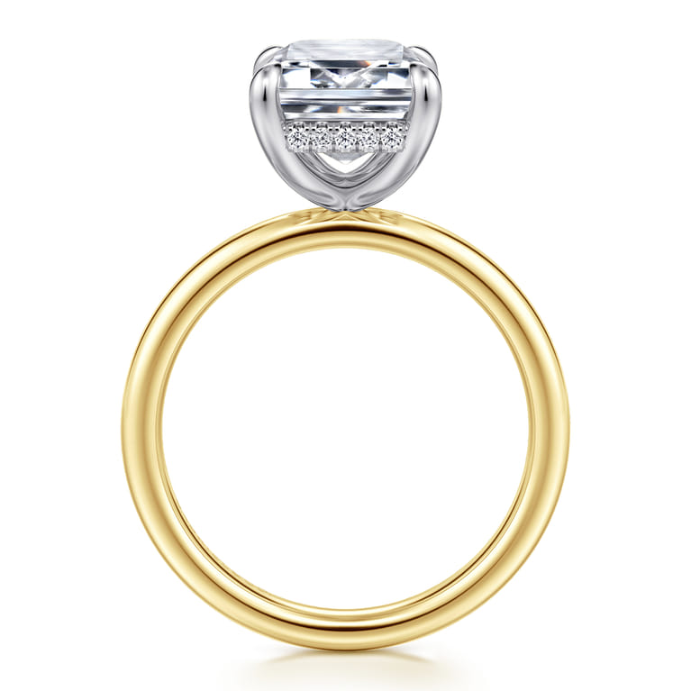 Lua - 14K White-Yellow Gold Hidden Halo Emerald Cut Diamond Engagement Ring - 0.09 ct - Shot 2