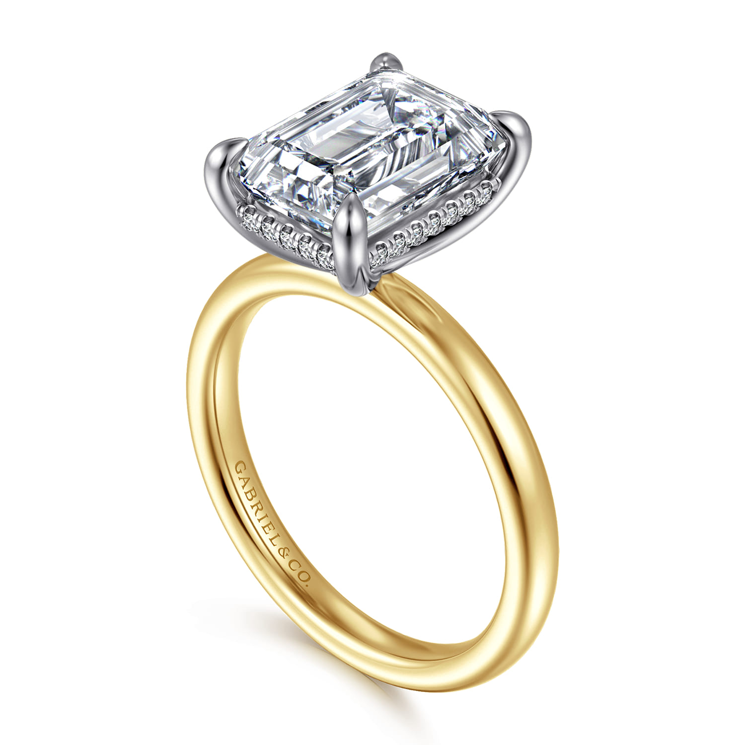 Lua - 14K White-Yellow Gold Hidden Halo Emerald Cut Diamond Engagement Ring - 0.09 ct - Shot 3
