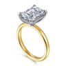 Lua - 14K White-Yellow Gold Hidden Halo Emerald Cut Diamond Engagement Ring - 0.09 ct