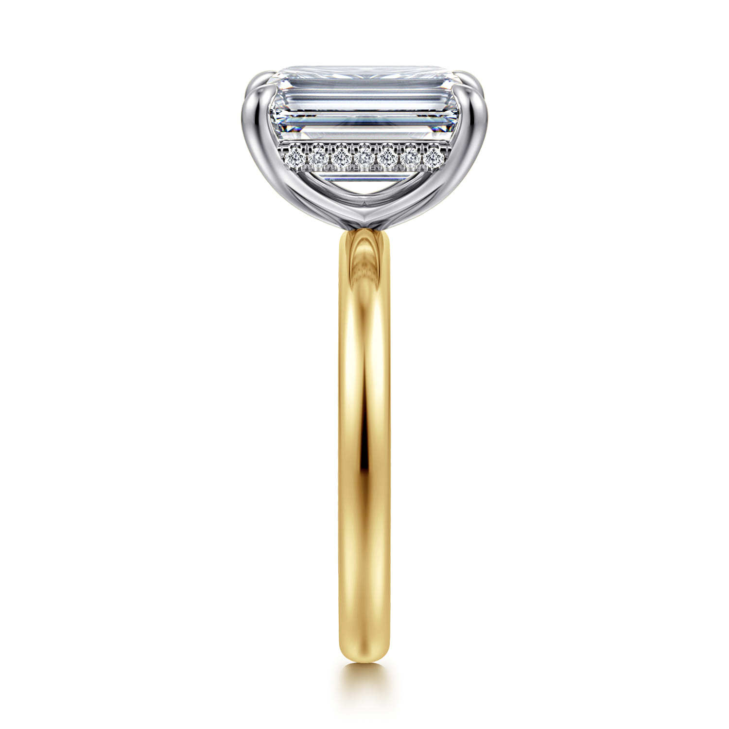 Lua - 14K White-Yellow Gold Hidden Halo Emerald Cut Diamond Engagement Ring - 0.09 ct - Shot 4