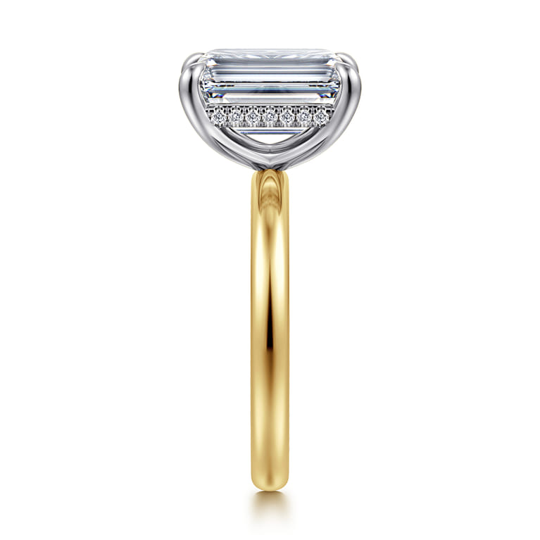 Lua - 14K White-Yellow Gold Hidden Halo Emerald Cut Diamond Engagement Ring - 0.09 ct - Shot 4