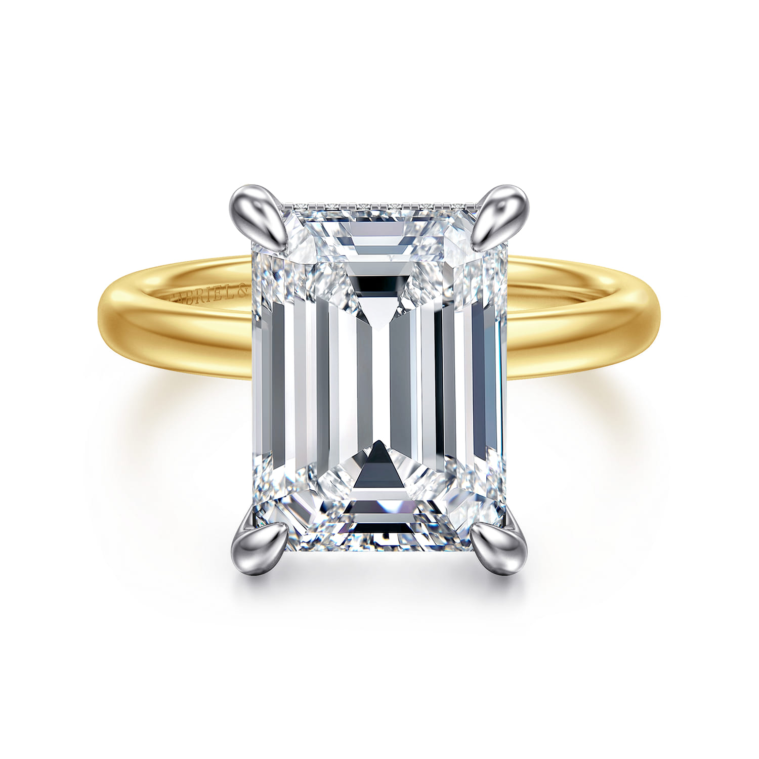 Lua - 14K White-Yellow Gold Hidden Halo Emerald Cut Diamond Engagement Ring - 0.11 ct - Shot 1